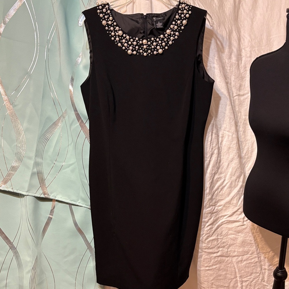 New Directions Black Mini Dress with Pearl Accents